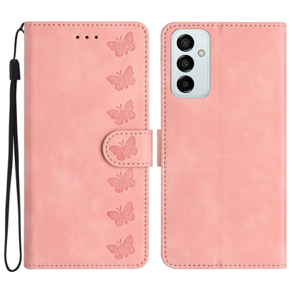 Seven Butterflies Embossed Leather Phone Case, For Samsung Galaxy M32, For Samsung Galaxy M52 5G, For Samsung Galaxy M53