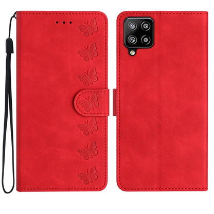 Seven Butterflies Embossed Leather Phone Case, For Samsung Galaxy M32, For Samsung Galaxy M52 5G, For Samsung Galaxy M53