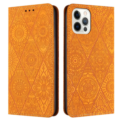 Ethnic Embossed Adsorption Leather Phone Case, For iPhone 13, For iPhone 13 Pro, For iPhone 13 Pro Max, For iPhone 12 / 12 Pro