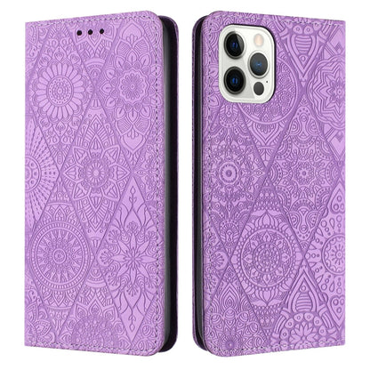 Ethnic Embossed Adsorption Leather Phone Case, For iPhone 13, For iPhone 13 Pro, For iPhone 13 Pro Max, For iPhone 12 / 12 Pro