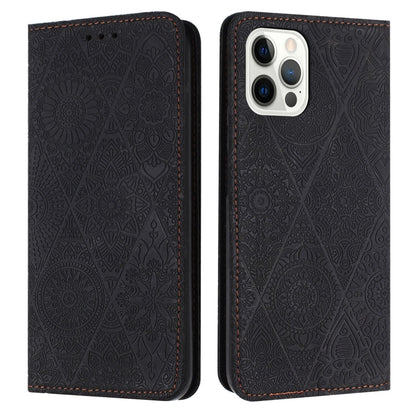 Ethnic Embossed Adsorption Leather Phone Case, For iPhone 13, For iPhone 13 Pro, For iPhone 13 Pro Max, For iPhone 12 / 12 Pro