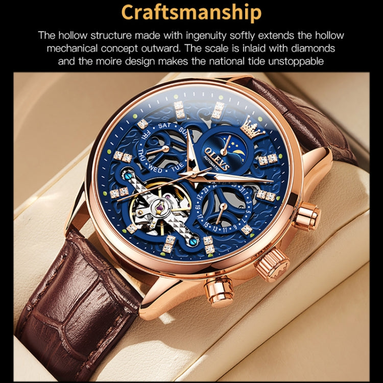 OLEVS 6658 Men Luminous Waterproof Leather Strap Mechanical Watch