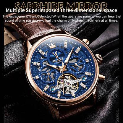 OLEVS 6658 Men Luminous Waterproof Leather Strap Mechanical Watch