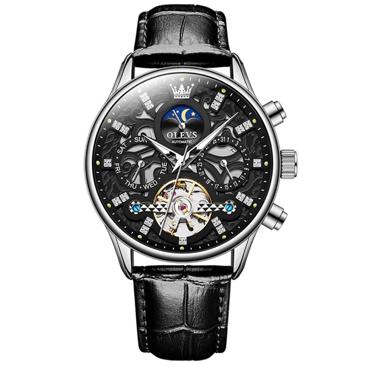 OLEVS 6658 Men Luminous Waterproof Leather Strap Mechanical Watch