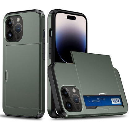 Shockproof Armor Phone Case with Slide Card Slot, For iPhone 15 Pro Max, For iPhone 15 Pro