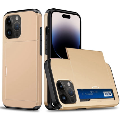 Shockproof Armor Phone Case with Slide Card Slot, For iPhone 15 Pro Max, For iPhone 15 Pro