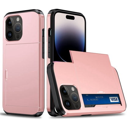 Shockproof Armor Phone Case with Slide Card Slot, For iPhone 15 Pro Max, For iPhone 15 Pro