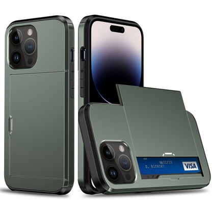 Shockproof Armor Phone Case with Slide Card Slot, For iPhone 15 Pro Max, For iPhone 15 Pro