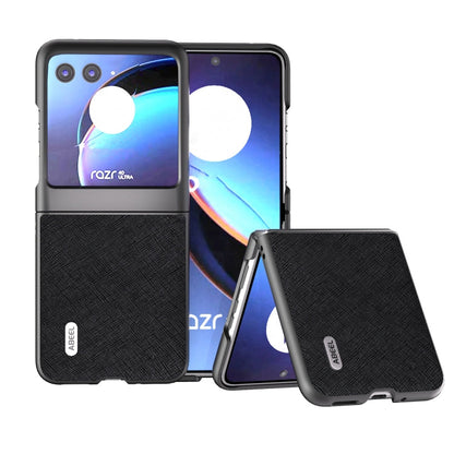 ABEEL Cross Texture Genuine Leather Phone Case, For Motorola Razr 60 Ultra/Razr 70 Ultra, For Motorola Razr 40, For Motorola Razr 40 Ultra