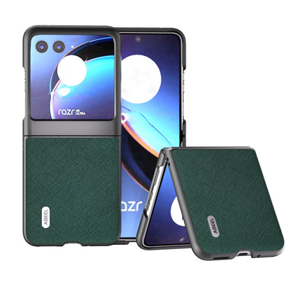 ABEEL Cross Texture Genuine Leather Phone Case, For Motorola Razr 60 Ultra/Razr 70 Ultra, For Motorola Razr 40, For Motorola Razr 40 Ultra