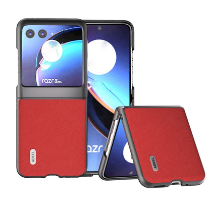 ABEEL Cross Texture Genuine Leather Phone Case, For Motorola Razr 60 Ultra/Razr 70 Ultra, For Motorola Razr 40, For Motorola Razr 40 Ultra