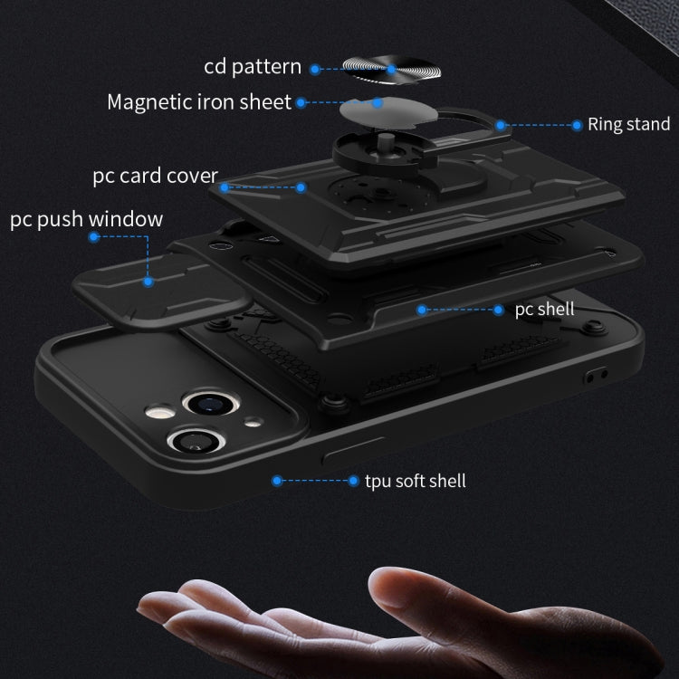 Sliding Camshield TPU+PC Phone Case with Card Slot, For iPhone 15