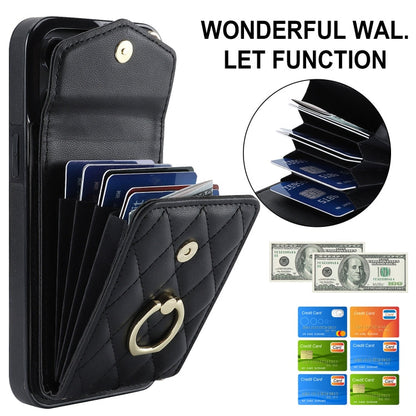 Rhombic Texture Card Bag Phone Case with Long Lanyard, For iPhone 14 Pro Max, For iPhone 13 Pro Max, For iPhone 13 Pro