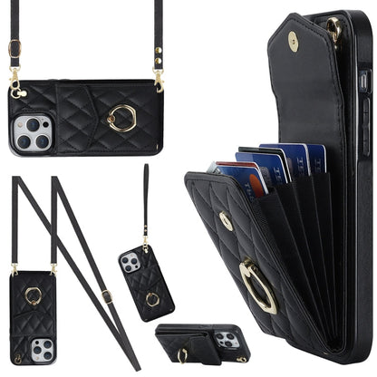 Rhombic Texture Card Bag Phone Case with Long Lanyard, For iPhone 14 Pro Max, For iPhone 13 Pro Max, For iPhone 13 Pro
