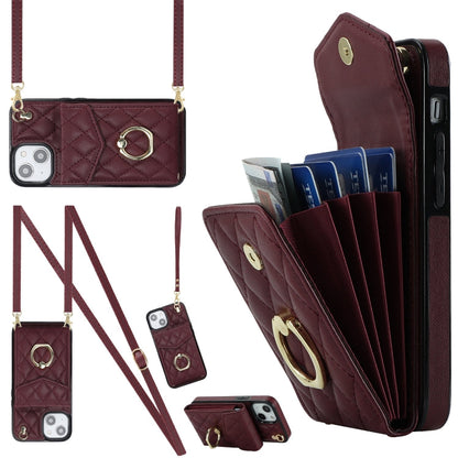 Rhombic Texture Card Bag Phone Case with Long Lanyard, For iPhone 13, For iPhone 12 / 12 Pro, For iPhone 12 Pro Max