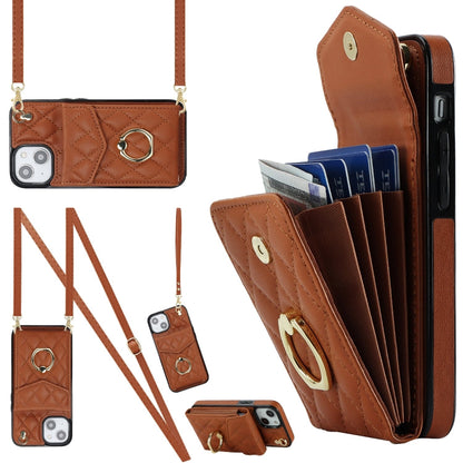 Rhombic Texture Card Bag Phone Case with Long Lanyard, For iPhone 13, For iPhone 12 / 12 Pro, For iPhone 12 Pro Max