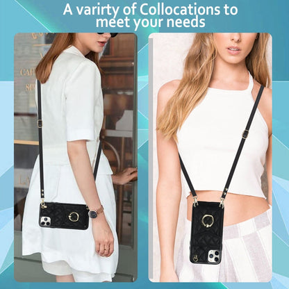 Rhombic Texture Card Bag Phone Case with Long Lanyard, For iPhone 11 Pro Max, For iPhone 11, For iPhone 11 Pro