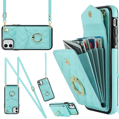 Rhombic Texture Card Bag Phone Case with Long Lanyard, For iPhone 11 Pro Max, For iPhone 11, For iPhone 11 Pro