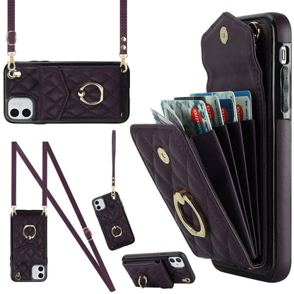 Rhombic Texture Card Bag Phone Case with Long Lanyard, For iPhone 11 Pro Max, For iPhone 11, For iPhone 11 Pro