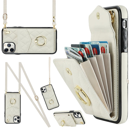 Rhombic Texture Card Bag Phone Case with Long Lanyard, For iPhone 11 Pro Max, For iPhone 11, For iPhone 11 Pro