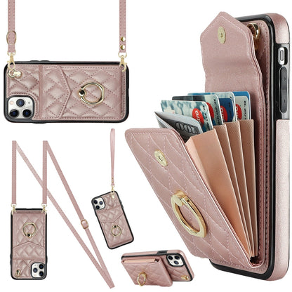 Rhombic Texture Card Bag Phone Case with Long Lanyard, For iPhone 11 Pro Max, For iPhone 11, For iPhone 11 Pro
