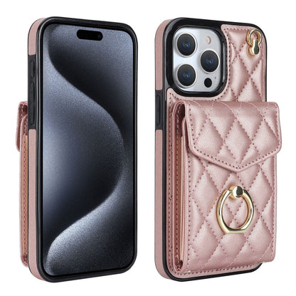Rhombic Texture Card Bag Phone Case with Long Lanyard, For iPhone 17, For iPhone Air, For iPhone 15 Pro Max