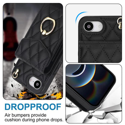Rhombic Texture Card Bag Phone Case with Long Lanyard, For iPhone 17e / 16e, For iPhone 17 Pro Max, For iPhone 17 Pro