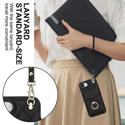 Rhombic Texture Card Bag Phone Case with Long Lanyard, For iPhone 17e / 16e, For iPhone 17 Pro Max, For iPhone 17 Pro