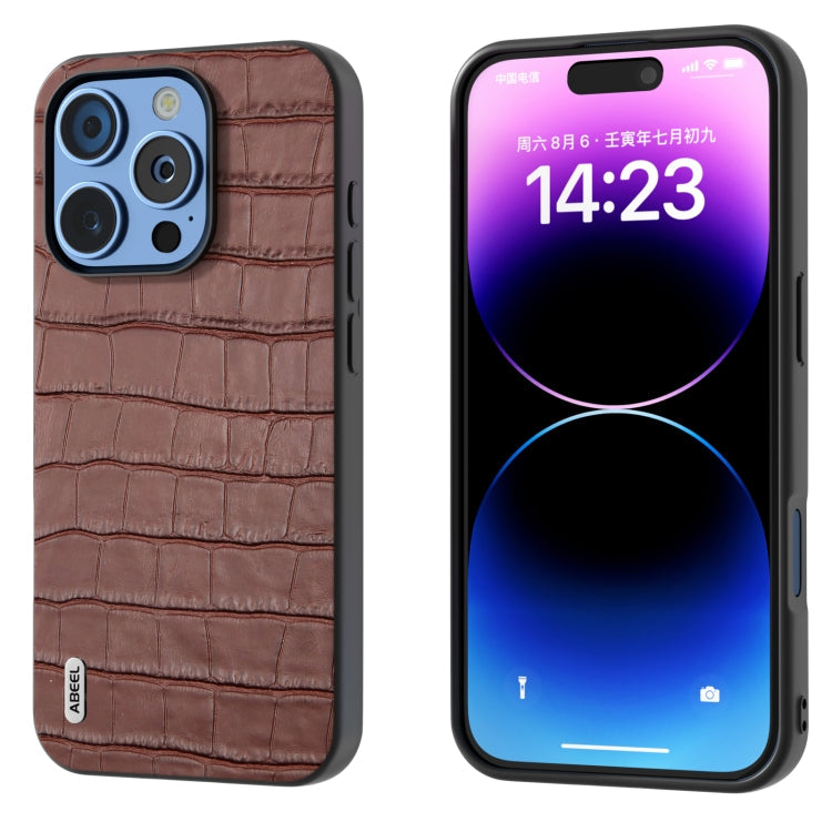 ABEEL Crocodile Texture Genuine Leather Phone Case, For iPhone 16 Pro Max, For iPhone 16 Pro, For iPhone 16 Plus, For iPhone 16, For iPhone 15 Pro Max, For iPhone 15 Pro