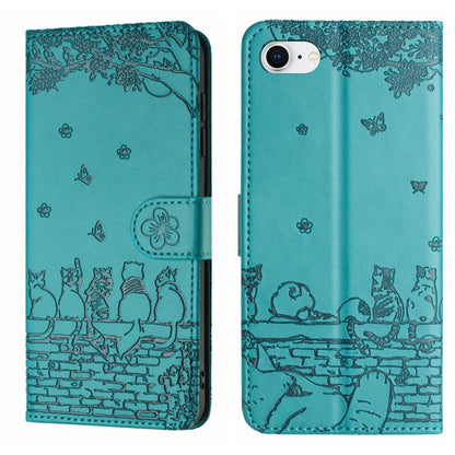 Cat Embossing Pattern Leather Phone Case with Lanyard, For iPhone 16e / 17e, For iPhone 17 Pro Max, For iPhone 17 Pro, For iPhone 17