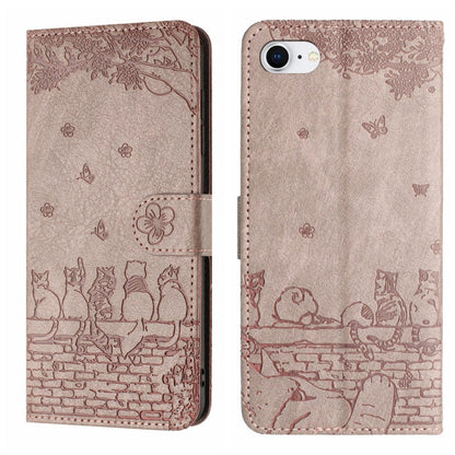 Cat Embossing Pattern Leather Phone Case with Lanyard, For iPhone 16e / 17e, For iPhone 17 Pro Max, For iPhone 17 Pro, For iPhone 17
