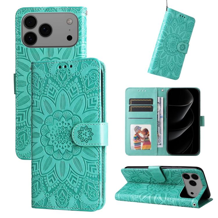 Embossed Sunflower Leather Phone Case, For iPhone 17e / 16e, For iPhone 17 Pro Max, For iPhone 17 Pro, For iPhone 17
