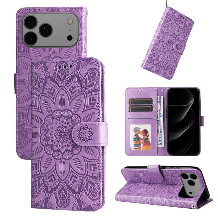 Embossed Sunflower Leather Phone Case, For iPhone 17e / 16e, For iPhone 17 Pro Max, For iPhone 17 Pro, For iPhone 17