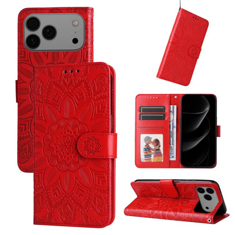 Embossed Sunflower Leather Phone Case, For iPhone 17e / 16e, For iPhone 17 Pro Max, For iPhone 17 Pro, For iPhone 17