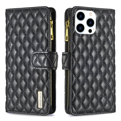 Diamond Lattice Zipper Wallet Leather Flip Phone Case, For iPhone 15 Pro Max, For iPhone 15 Pro, For iPhone 15 Plus, For iPhone 15