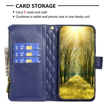 Diamond Lattice Zipper Wallet Leather Flip Phone Case, For iPhone 17 Pro Max, For iPhone 17 Pro, For iPhone 17, For iPhone Air