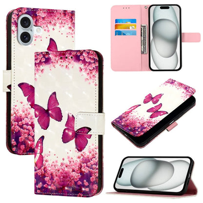 3D Painting Horizontal Flip Leather Phone Case, For iPhone 16 Pro, For iPhone 16 Plus, For iPhone 16