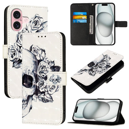 3D Painting Horizontal Flip Leather Phone Case, For iPhone 16 Pro, For iPhone 16 Plus, For iPhone 16