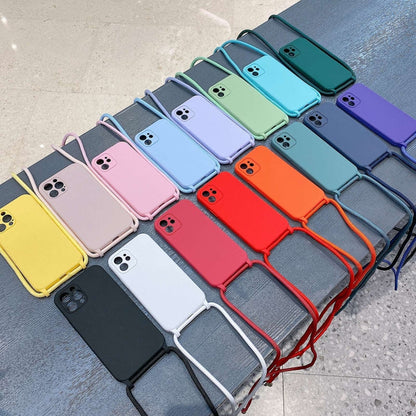 Crossbody Lanyard Liquid Silicone Case, For iPhone 15 Pro