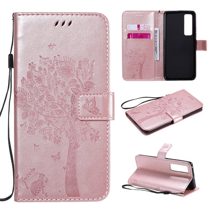 Tree & Cat Embossed Pattern Horizontal Flip Leather Case with Holder & Card Slots & Wallet & Lanyard, For Xiaomi Redmi K30 Pro, For Huawei Nova 7 Pro