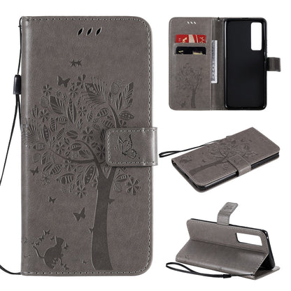 Tree & Cat Embossed Pattern Horizontal Flip Leather Case with Holder & Card Slots & Wallet & Lanyard, For Xiaomi Redmi K30 Pro, For Huawei Nova 7 Pro
