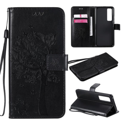 Tree & Cat Embossed Pattern Horizontal Flip Leather Case with Holder & Card Slots & Wallet & Lanyard, For Xiaomi Redmi K30 Pro, For Huawei Nova 7 Pro