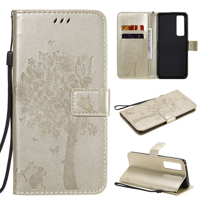 Tree & Cat Embossed Pattern Horizontal Flip Leather Case with Holder & Card Slots & Wallet & Lanyard, For Xiaomi Redmi K30 Pro, For Huawei Nova 7 Pro