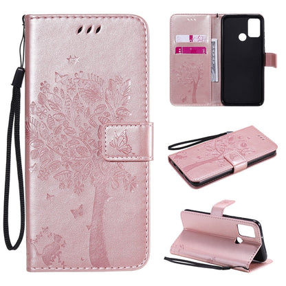 Tree & Cat Embossed Pattern Horizontal Flip Leather Case with Holder & Card Slots & Wallet & Lanyard, For Huawei Y6p, For Huawei Honor 9A