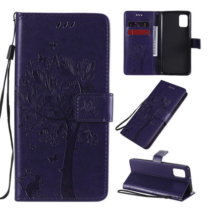 Tree & Cat Embossed Pattern Horizontal Flip Leather Case with Holder & Card Slots & Wallet & Lanyard, For Samsung Galaxy A31, For Samsung Galaxy A41