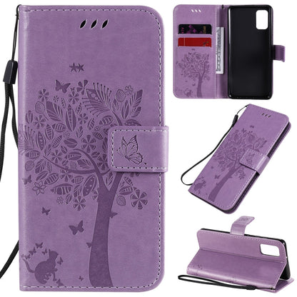 Tree & Cat Embossed Pattern Horizontal Flip Leather Case with Holder & Card Slots & Wallet & Lanyard, For Samsung Galaxy A31, For Samsung Galaxy A41