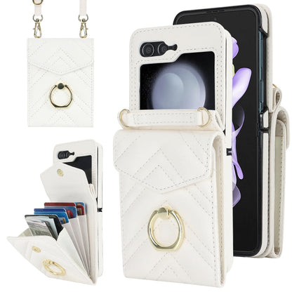 V-shaped RFID Card Slot Phone Case with Ring Holder, For Samsung Galaxy Z Flip7 5G, For Samsung Galaxy Z Flip6 / Flip7 FE, For Samsung Galaxy Z Flip5