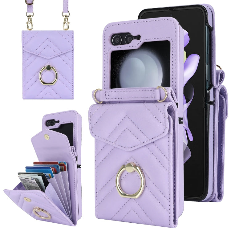 V-shaped RFID Card Slot Phone Case with Ring Holder, For Samsung Galaxy Z Flip7 5G, For Samsung Galaxy Z Flip6 / Flip7 FE, For Samsung Galaxy Z Flip5