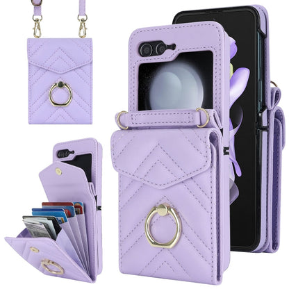 V-shaped RFID Card Slot Phone Case with Ring Holder, For Samsung Galaxy Z Flip7 5G, For Samsung Galaxy Z Flip6 / Flip7 FE, For Samsung Galaxy Z Flip5