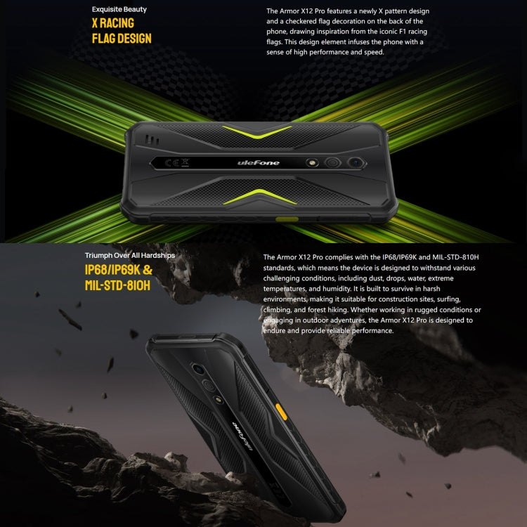 Ulefone Armor X12 Pro, IP68/IP69K Rugged Phone, 5.45 inch Android 15 MediaTek Helio G36 Octa Core, Network: 4G, NFC, 4GB+64GB